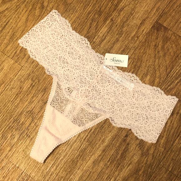 Soma Embraceable Allover Lace Geo Retro Thong in Porcelain Size XL - Picture 1 of 10